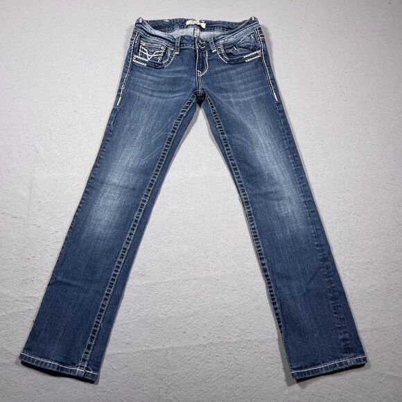 Vigoss Jeans Womens 30x30 Low Rise Slim Bootcut Blue Dark Wash Western - Picture 1 of 11